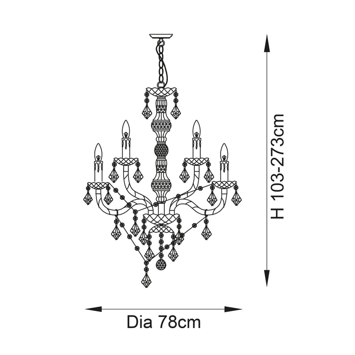 Endon 308-8-4CL Clarence 12lt Pendant Clear acrylic & chrome plate 12 x 60W E14 candle (Required) - westbasedirect.com