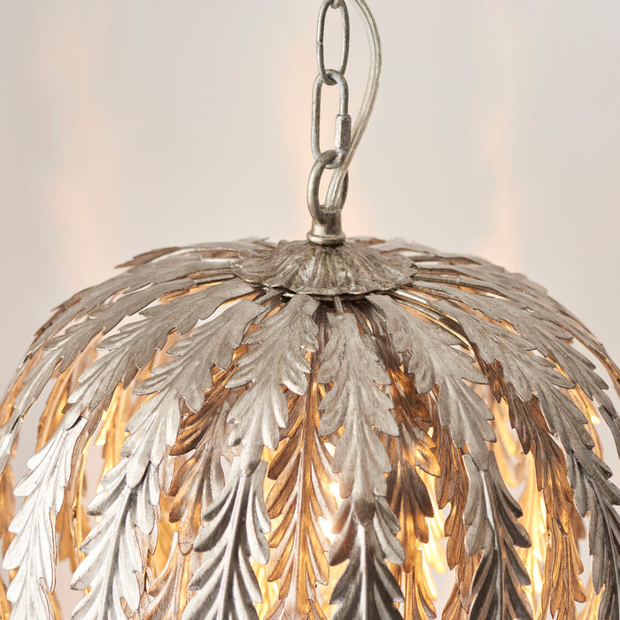 Endon 98044 Delphine 1lt Pendant Silver leaf 10W LED E27 (Required) - westbasedirect.com