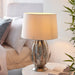 Endon 98046 Delphine 1lt Table Silver leaf & ivory cotton fabric 10W LED E27 (Required) - westbasedirect.com