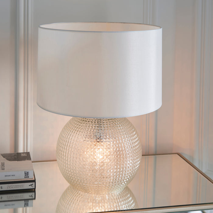 Endon 98085 Knighton 2lt Table Clear textured glass & vintage white fabric 10W LED E27 & 7W LED E14 (Required) - westbasedirect.com