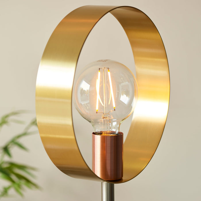 Endon 98095 Hoop 1lt Floor Brushed brass, nickel & copper plate 10W LED E27 (Required) - westbasedirect.com