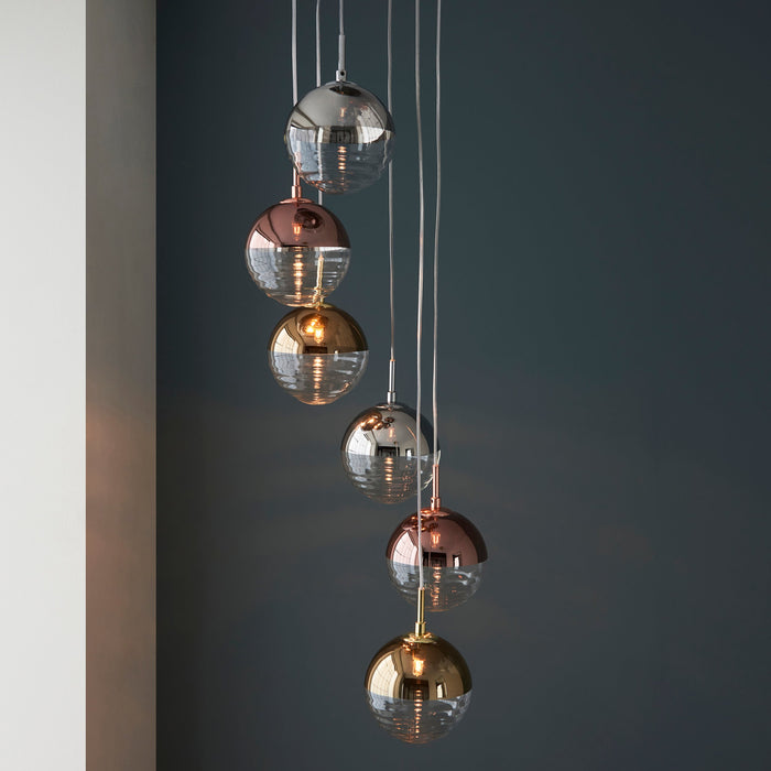 Endon 98113 Paloma 6lt Pendant Chrome plate with chrome, copper, gold & clear glass 6 x 3W LED G9 (Required) - westbasedirect.com