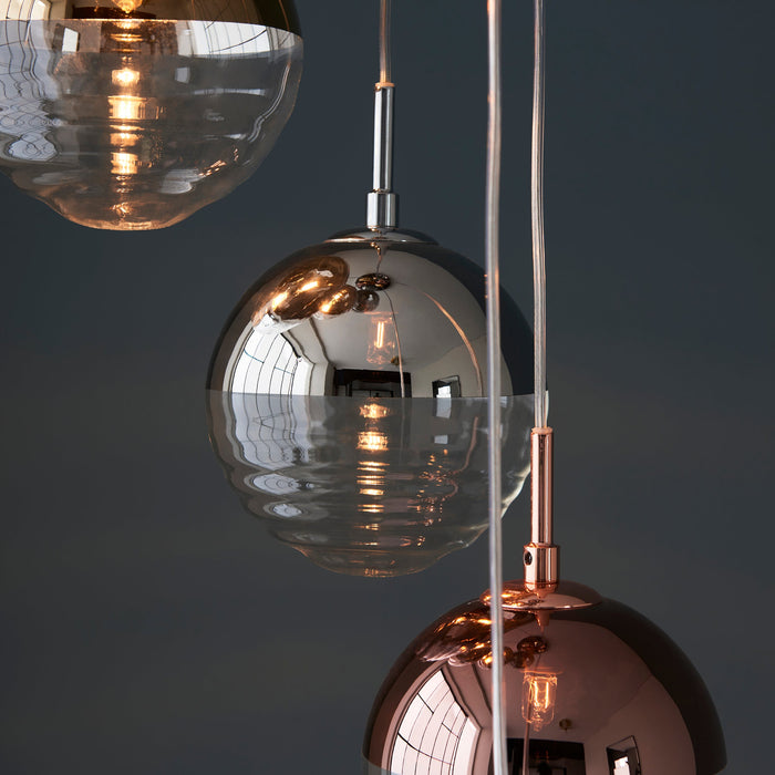 Endon 98113 Paloma 6lt Pendant Chrome plate with chrome, copper, gold & clear glass 6 x 3W LED G9 (Required) - westbasedirect.com