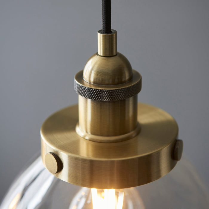 Endon 98114 Hansen 3lt Pendant Antique brass plate & clear glass 3 x 10W LED E27 (Required) - westbasedirect.com