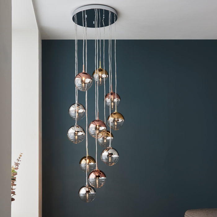 Endon 98115 Paloma 12lt Pendant Chrome plate with chrome, copper, gold & clear glass 12 x 3W LED G9 (Required) - westbasedirect.com