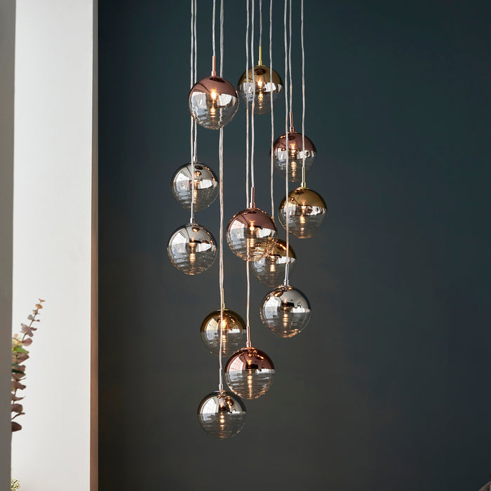 Endon 98115 Paloma 12lt Pendant Chrome plate with chrome, copper, gold & clear glass 12 x 3W LED G9 (Required) - westbasedirect.com