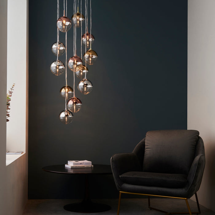 Endon 98115 Paloma 12lt Pendant Chrome plate with chrome, copper, gold & clear glass 12 x 3W LED G9 (Required) - westbasedirect.com