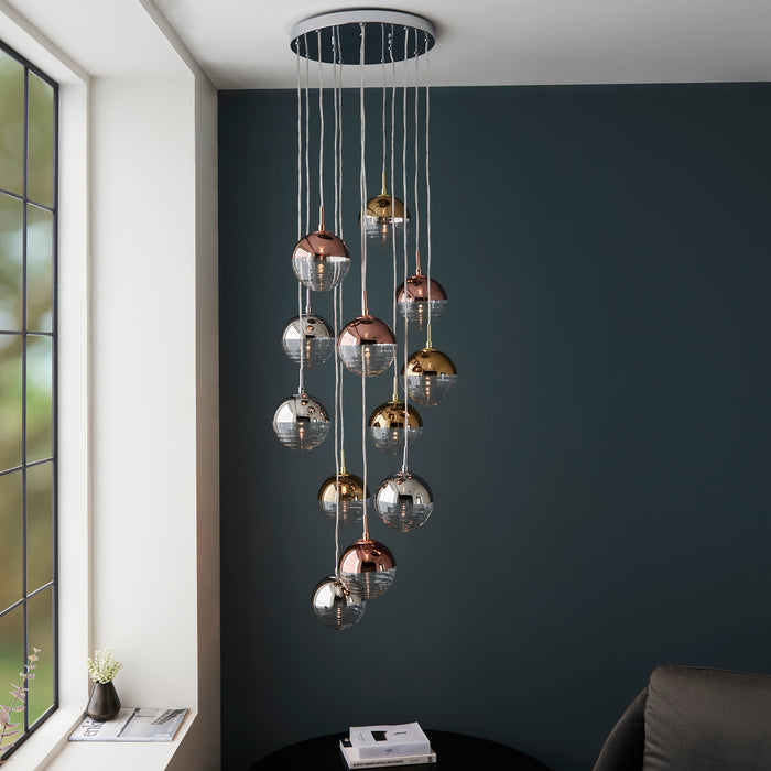 Endon 98115 Paloma 12lt Pendant Chrome plate with chrome, copper, gold & clear glass 12 x 3W LED G9 (Required) - westbasedirect.com