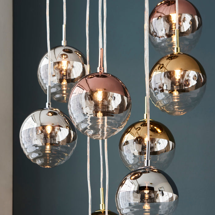 Endon 98115 Paloma 12lt Pendant Chrome plate with chrome, copper, gold & clear glass 12 x 3W LED G9 (Required) - westbasedirect.com