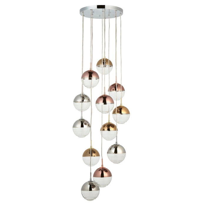 Endon 98115 Paloma 12lt Pendant Chrome plate with chrome, copper, gold & clear glass 12 x 3W LED G9 (Required) - westbasedirect.com