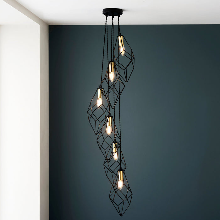 Endon 98151 Jaxon 6lt Pendant Matt black & gold effect plate 6 x 6W LED E14 (Required) - westbasedirect.com