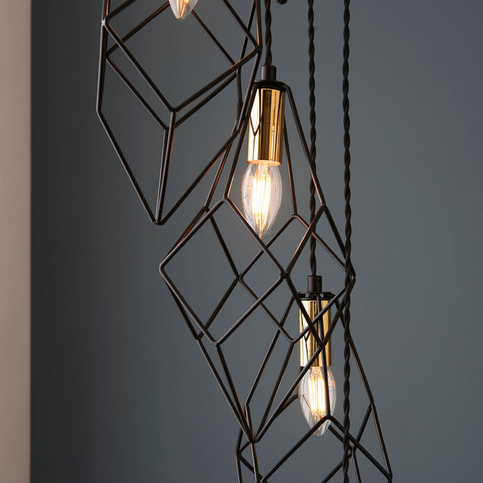 Endon 98151 Jaxon 6lt Pendant Matt black & gold effect plate 6 x 6W LED E14 (Required) - westbasedirect.com