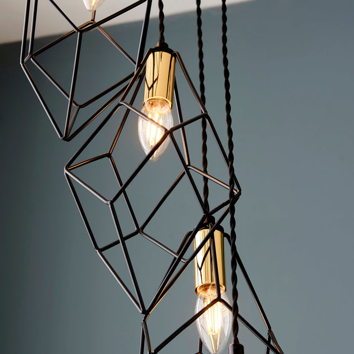 Endon 98151 Jaxon 6lt Pendant Matt black & gold effect plate 6 x 6W LED E14 (Required) - westbasedirect.com