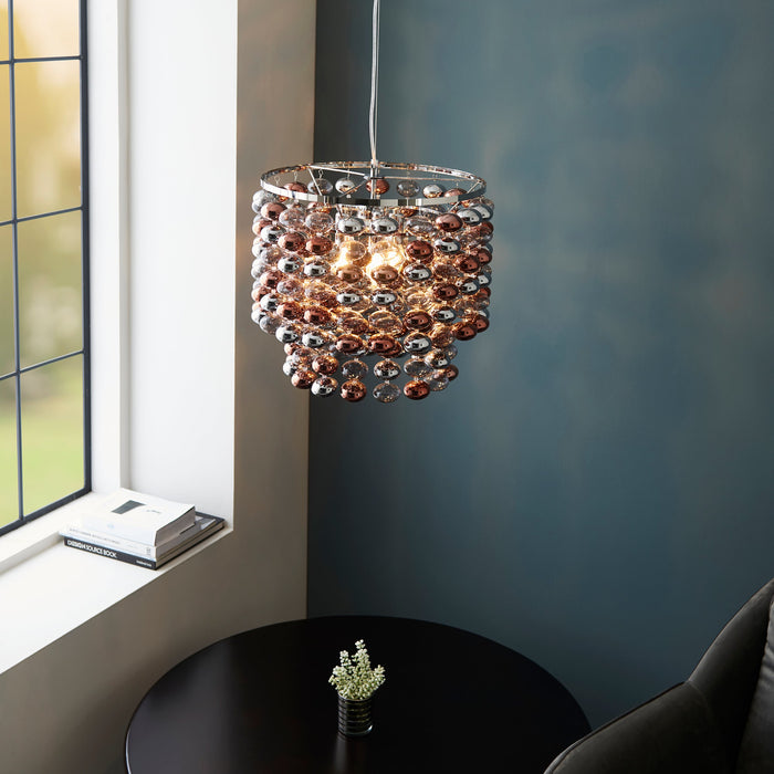 Endon 98152 Esme 3lt Pendant Chrome plated with grey tinted, chrome & copper plated glass  3 x 6W LED E14 (Required) - westbasedirect.com