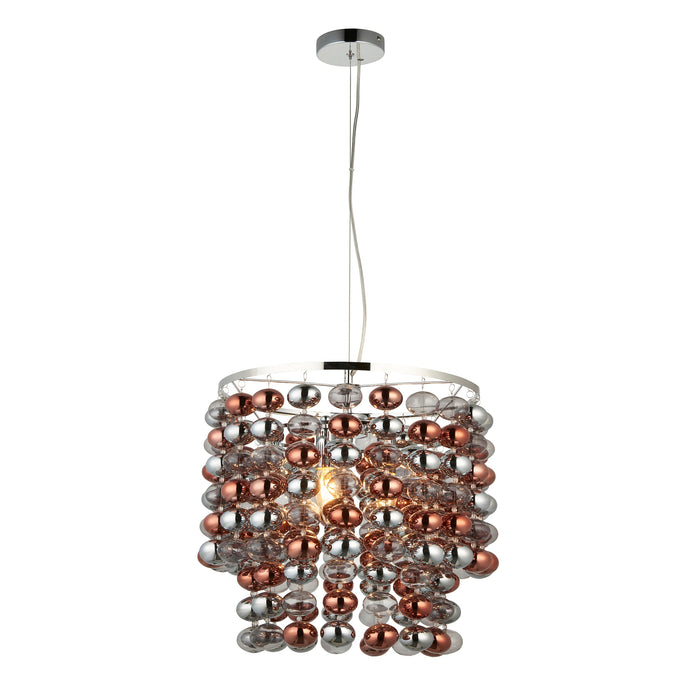 Endon 98152 Esme 3lt Pendant Chrome plated with grey tinted, chrome & copper plated glass  3 x 6W LED E14 (Required) - westbasedirect.com