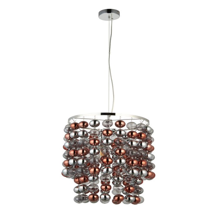 Endon 98152 Esme 3lt Pendant Chrome plated with grey tinted, chrome & copper plated glass  3 x 6W LED E14 (Required) - westbasedirect.com