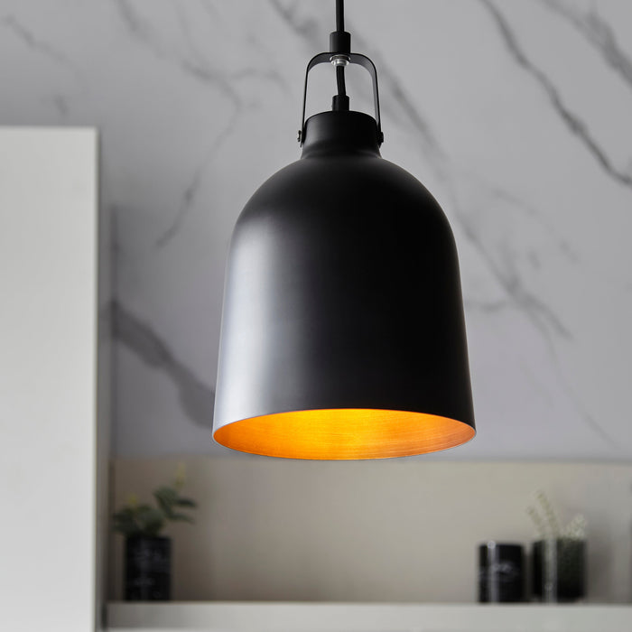 Endon 98424 Lazenby 1lt Pendant Matt black & aged pewter paint 10W LED E27 (Required) - westbasedirect.com