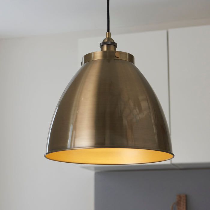 Endon 98744 Franklin 1lt Pendant Antique brass plate 10W LED E27 (Required) - westbasedirect.com