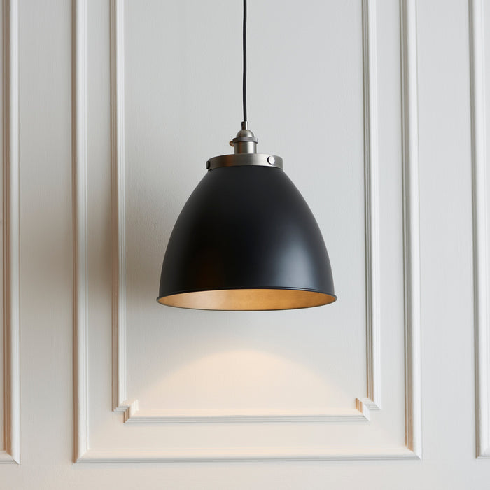 Endon 98749 Franklin 1lt Pendant Aged pewter plate & matt black paint 10W LED E27 (Required) - westbasedirect.com