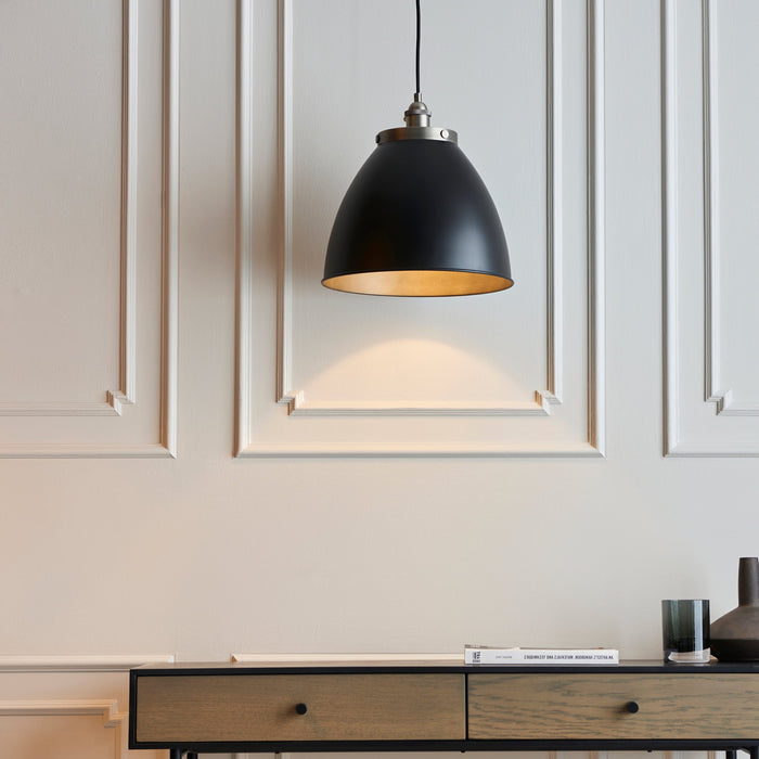 Endon 98749 Franklin 1lt Pendant Aged pewter plate & matt black paint 10W LED E27 (Required) - westbasedirect.com