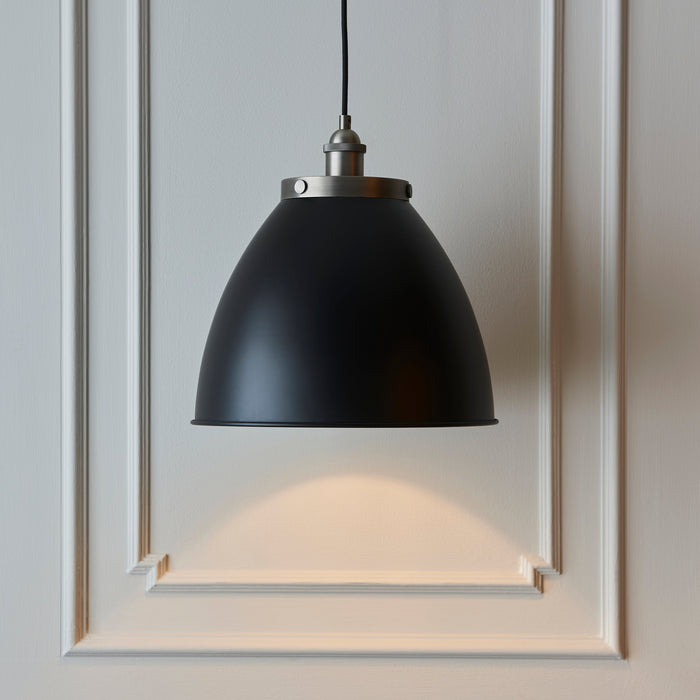 Endon 98749 Franklin 1lt Pendant Aged pewter plate & matt black paint 10W LED E27 (Required) - westbasedirect.com