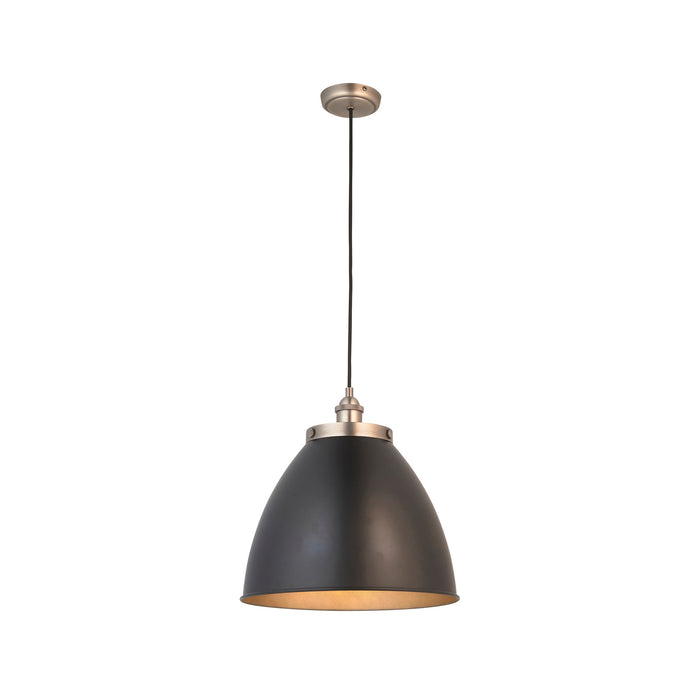 Endon 98749 Franklin 1lt Pendant Aged pewter plate & matt black paint 10W LED E27 (Required) - westbasedirect.com