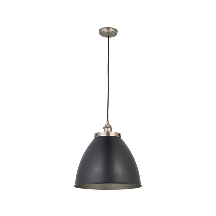 Endon 98749 Franklin 1lt Pendant Aged pewter plate & matt black paint 10W LED E27 (Required) - westbasedirect.com