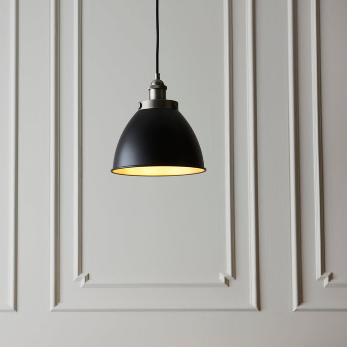 Endon 98750 Franklin 1lt Pendant Aged pewter plate & matt black paint 10W LED E27 (Required) - westbasedirect.com