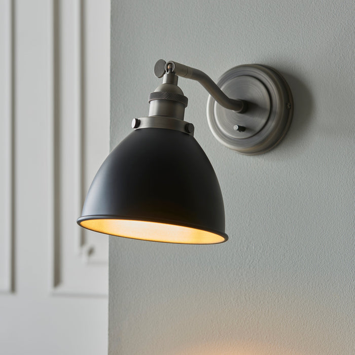 Endon 98751 Franklin 1lt Wall Aged pewter plate & matt black paint 7W LED E14 (Required) - westbasedirect.com