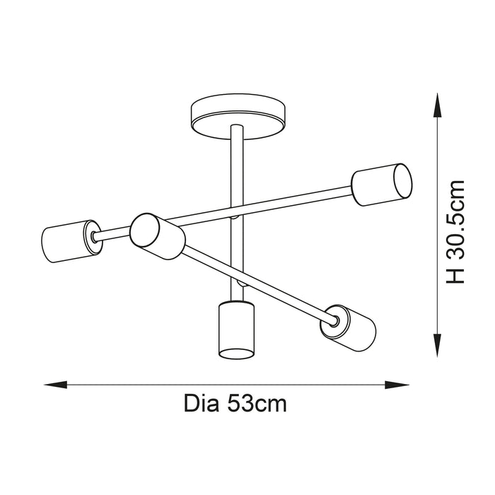 Endon 98786 Studio 5lt Semi flush Satin brass plate 5 x 10W LED E27 (Required) - westbasedirect.com