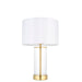 Endon 98810 Lessina 1lt Table Satin brass plate, clear glass & vintage white fabric 10W LED E27 (Required) - westbasedirect.com