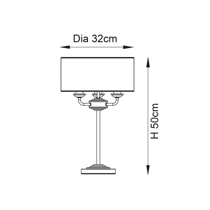 Endon 98932 Highclere 3lt Table Antique brass plate & vintage white fabric 3 x 18W E14 Eco golf (Required) - westbasedirect.com