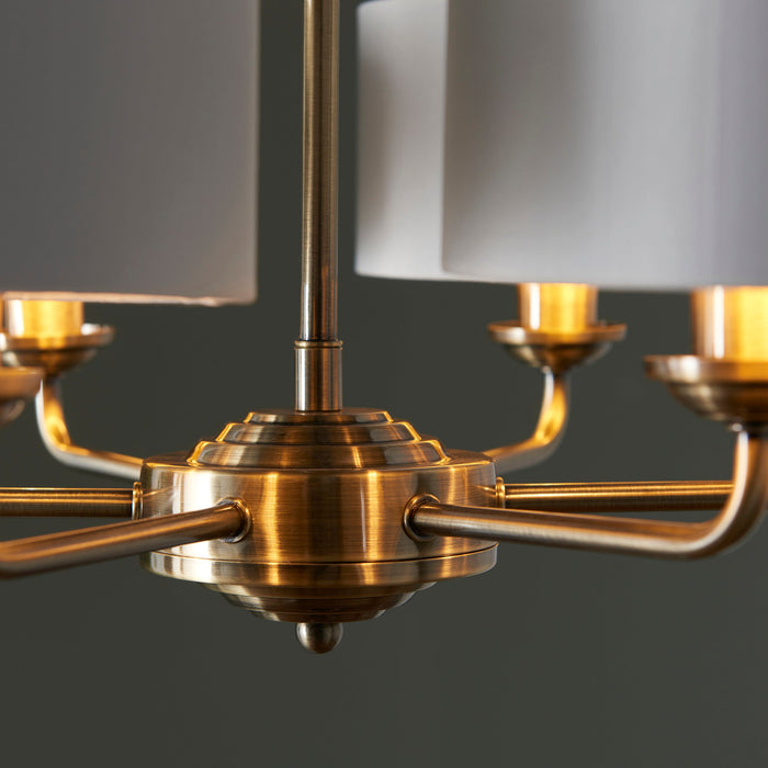 Endon 98936 Highclere 6lt Pendant Antique brass plate & vintage white fabric 6 x 28W E14 Eco golf (Required) - westbasedirect.com