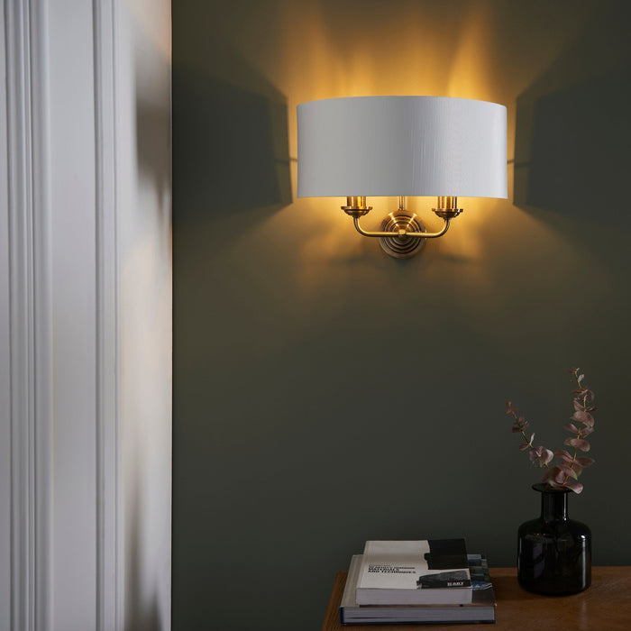 Endon 98937 Highclere 2lt Wall Antique brass plate & vintage white fabric 2 x 40W E14 candle (Required) - westbasedirect.com