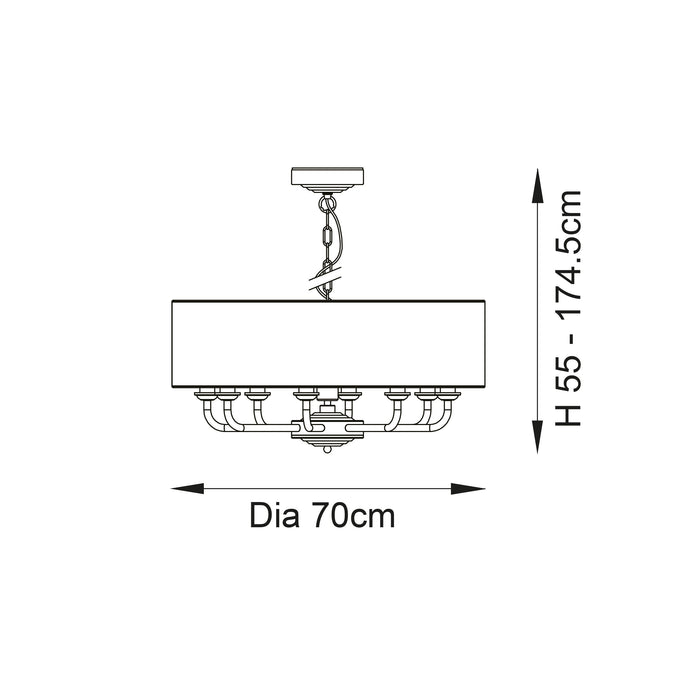 Endon 98938 Highclere 8lt Pendant Antique brass plate & vintage white fabric 8 x 40W E14 candle (Required) - westbasedirect.com