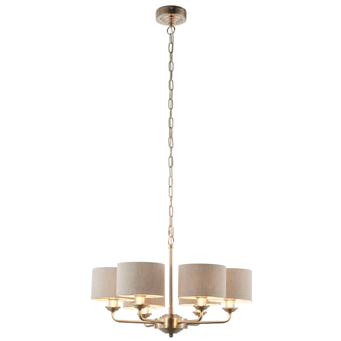 Endon 99151 Highclere 6lt Pendant Brushed chrome plate & natural linen 6 x 28W E14 Eco golf (Required) - westbasedirect.com