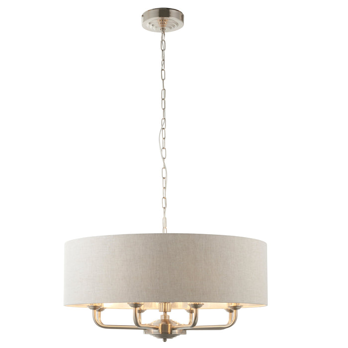 Endon 99152 Highclere 8lt Pendant Brushed chrome plate & natural linen 8 x 40W E14 candle (Required) - westbasedirect.com