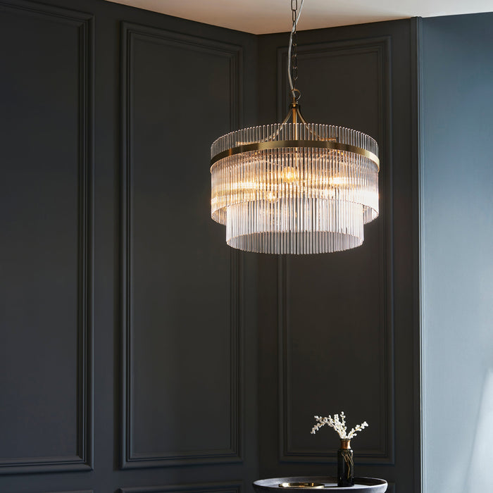 Endon 99166 Marietta 5lt Pendant Antique brass plate & clear glass 5 x 7W LED E14 (Required) - westbasedirect.com