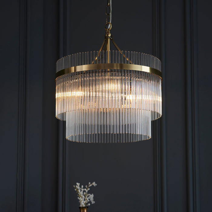 Endon 99167 Marietta 3lt Pendant Antique brass plate & clear glass 3 x 7W LED E14 (Required) - westbasedirect.com