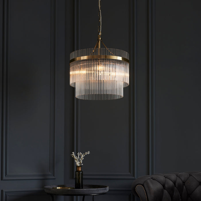 Endon 99167 Marietta 3lt Pendant Antique brass plate & clear glass 3 x 7W LED E14 (Required) - westbasedirect.com