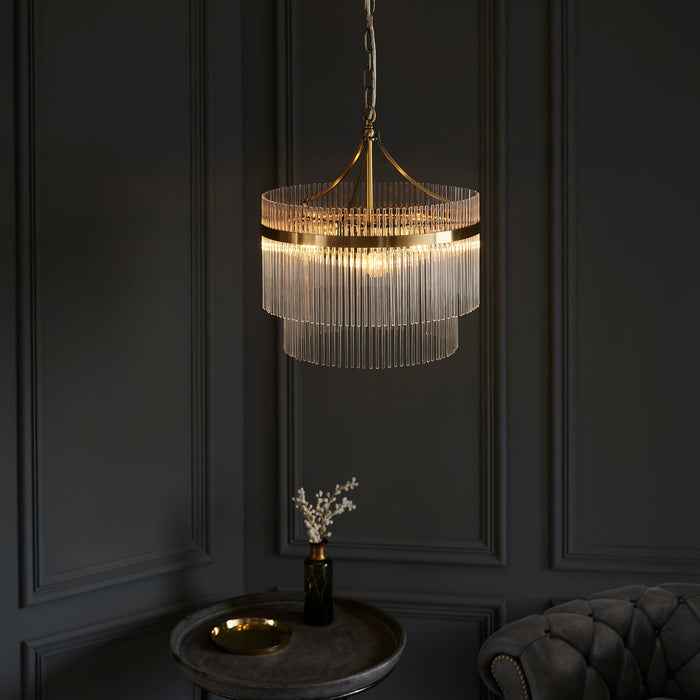 Endon 99167 Marietta 3lt Pendant Antique brass plate & clear glass 3 x 7W LED E14 (Required) - westbasedirect.com