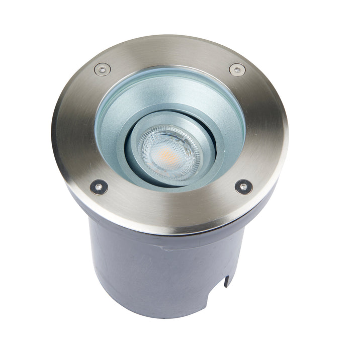 Saxby 99550 Pillar tilt round IP67 7W Brushed stainless steel & clear glass 7W LED GU10 (Required) - westbasedirect.com