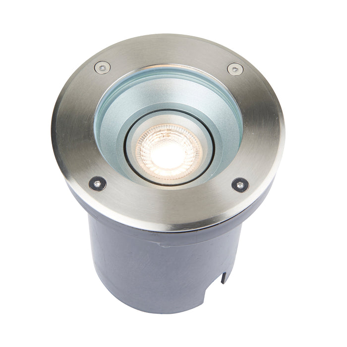 Saxby 99550 Pillar tilt round IP67 7W Brushed stainless steel & clear glass 7W LED GU10 (Required) - westbasedirect.com