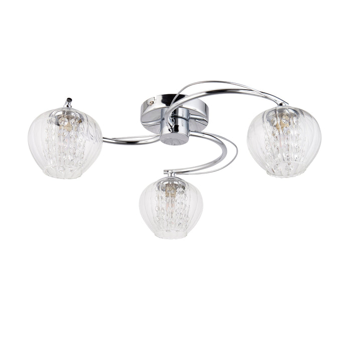 Endon 99569 Mesmer 3lt Semi flush Chrome plate, clear glass with clear glass beads 3 x 3W LED G9 (Required) - westbasedirect.com