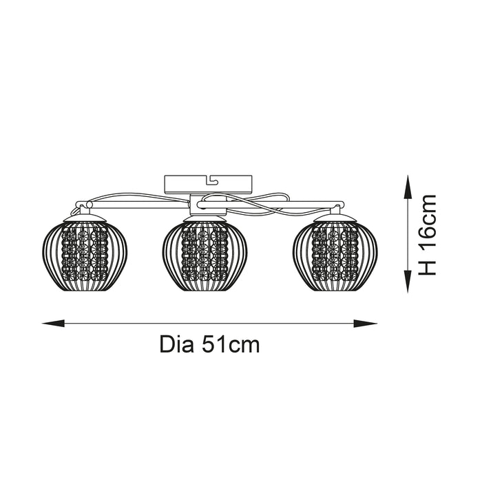 Endon 99569 Mesmer 3lt Semi flush Chrome plate, clear glass with clear glass beads 3 x 3W LED G9 (Required) - westbasedirect.com