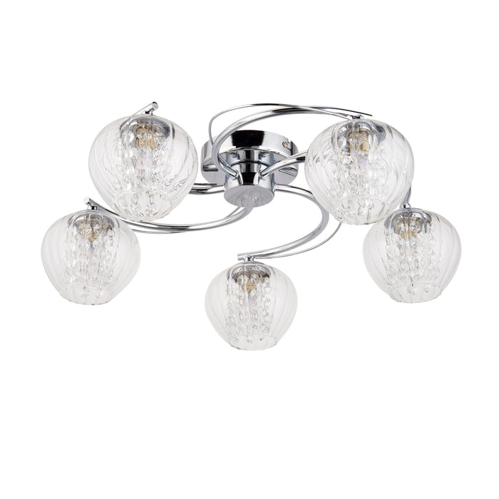 Endon 99570 Mesmer 5lt Semi flush Chrome plate, clear glass with clear glass beads 5 x 3W LED G9 (Required) - westbasedirect.com