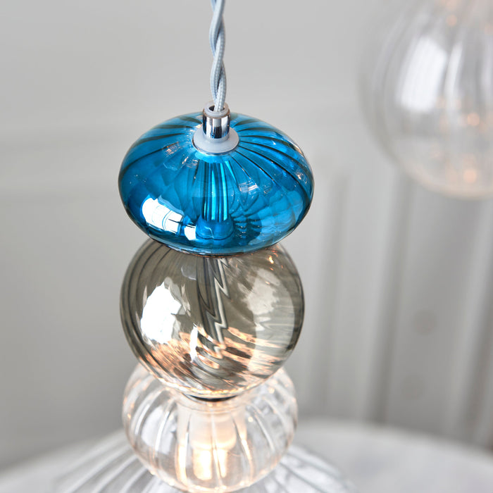 Endon 99593 April 6lt Pendant Chrome plate, clear & multi coloured glass 6 x 3W LED G9 (Required) - westbasedirect.com