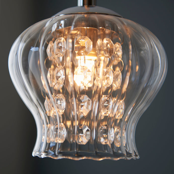 Endon 99607 Mesmer 6lt Pendant Chrome plate, clear glass with clear glass beads 6 x 3W LED G9 (Required) - westbasedirect.com