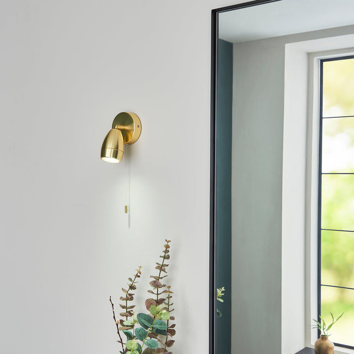Endon 99768 Porto 1lt Spot Satin brass plate & clear glass 7W LED GU10 (Required) - westbasedirect.com