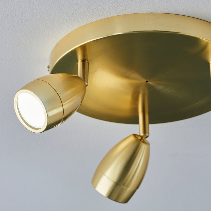 Endon 99769 Porto 3lt Spot Satin brass plate & clear glass 3 x 7W LED GU10 (Required) - westbasedirect.com